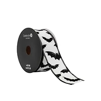 1.5" x 10yd. Black & White Bats Wired Taffeta Ribbon by Celebrate It® Halloween