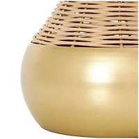 11" Brown & Gold Rattan Handmade Woven Vase