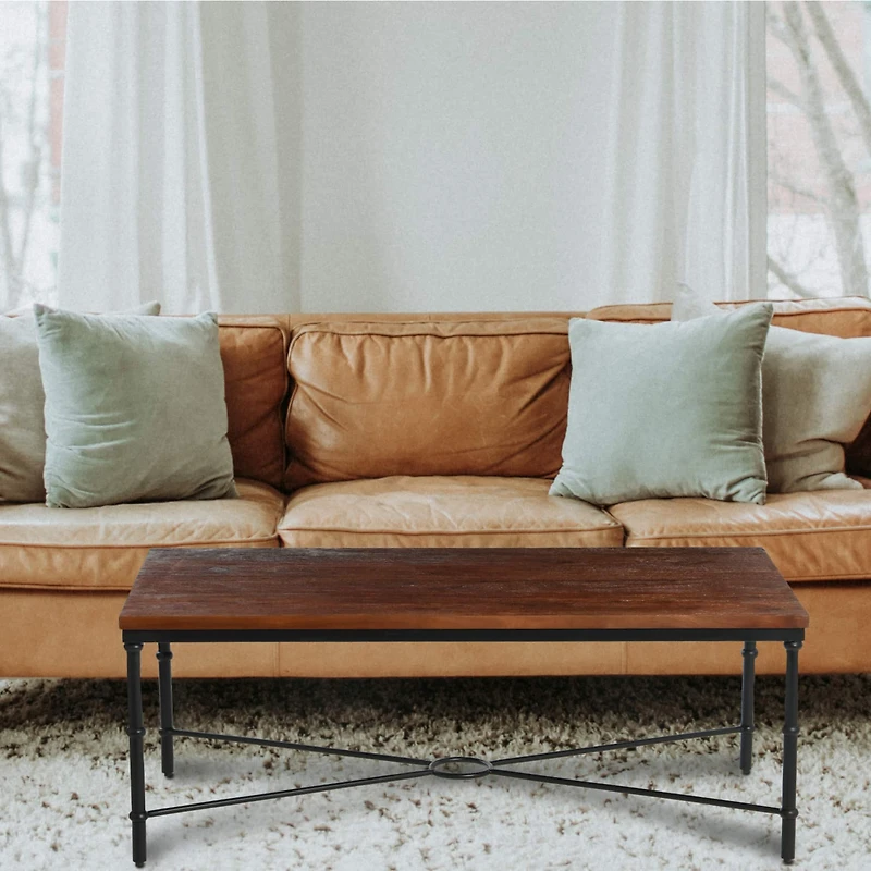 Hello Honey® Saratoga 4ft. Dark Chestnut Rustic Solid Wood & Metal Coffee Table