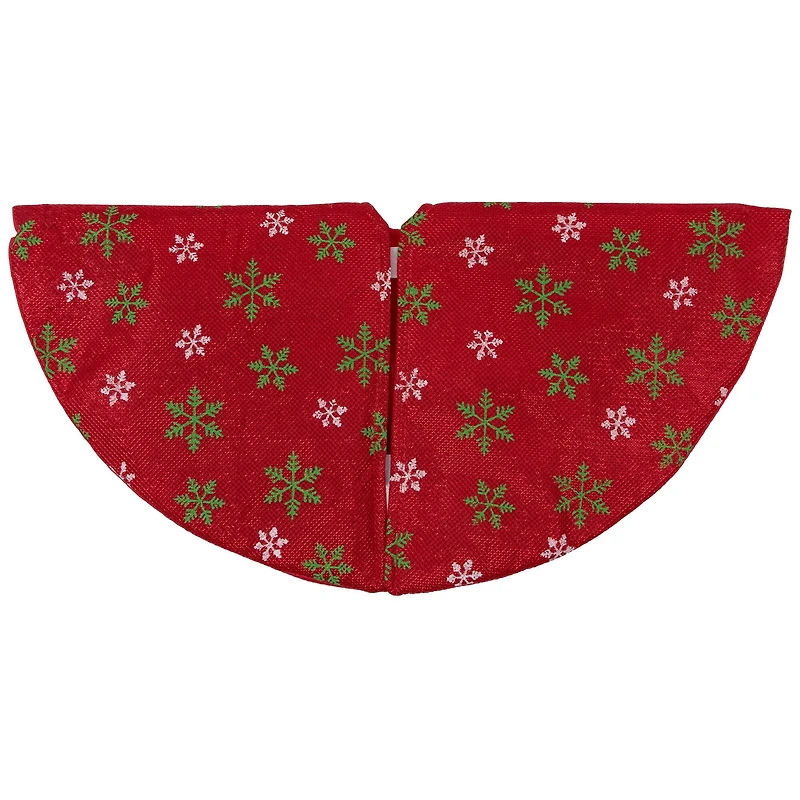 20" Red Metallic & Snowflake Print Mini Tree Skirt