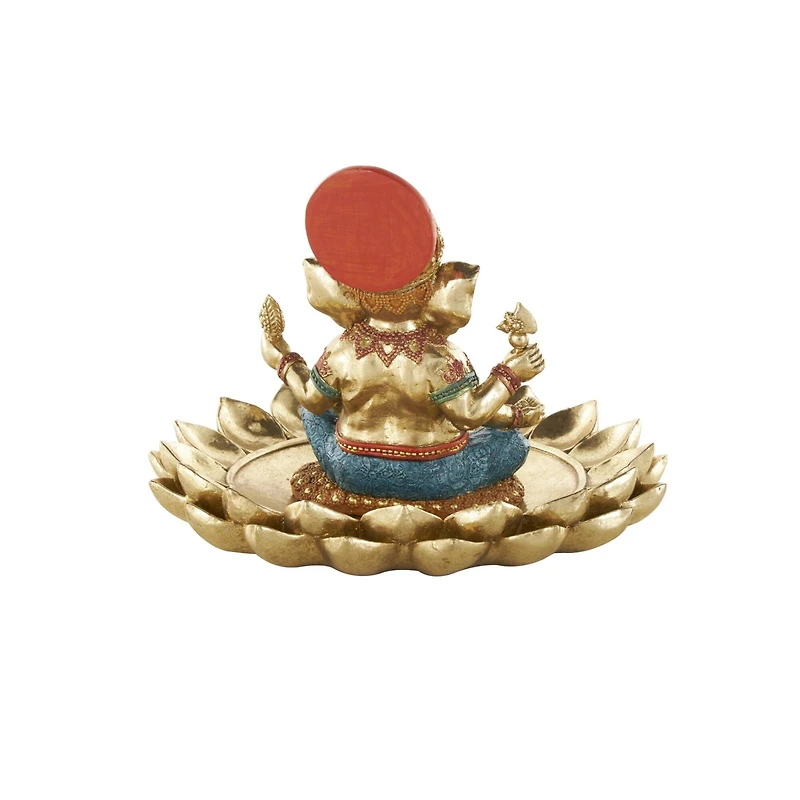 9.5" Long Gold Ganesh Sculpture with Lotus Plate