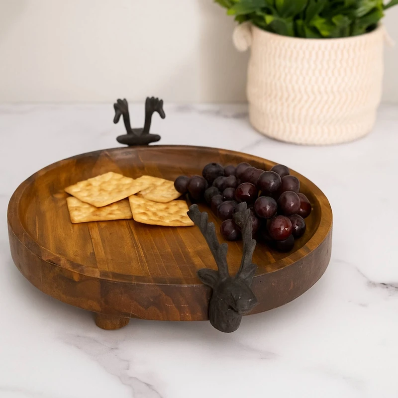 15" Round Wood Tray with Reindeer Handles by Ashland®