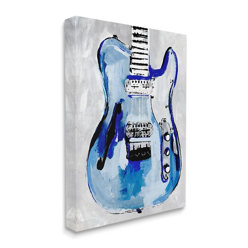 Stupell Industries Abstract Rockstar Guitar Modern Painting Blue Grey Canvas Wall Art