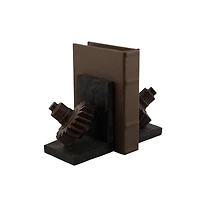 Brown Industrial Gear Bookends Set
