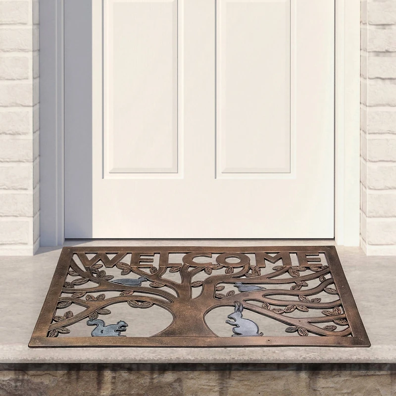 Copper Animals in Tree Welcome Doormat