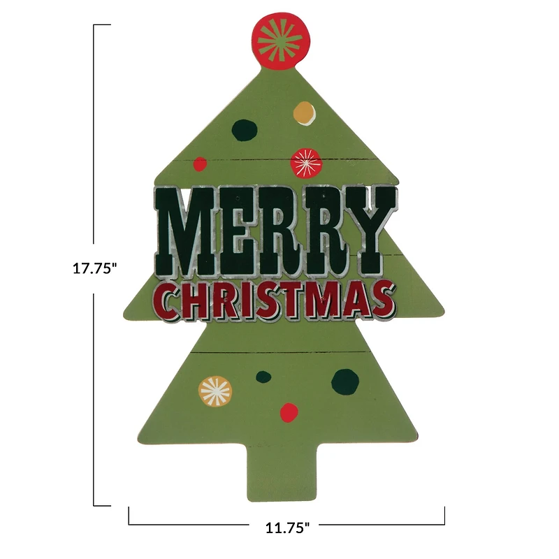 Hello Honey® 17.7" Green Merry Christmas Wood Christmas Tree Wall Décor