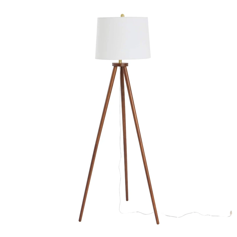 Hello Honey® Mid-Century Modern Tripod Wood Floor Lamp with Linen Shade