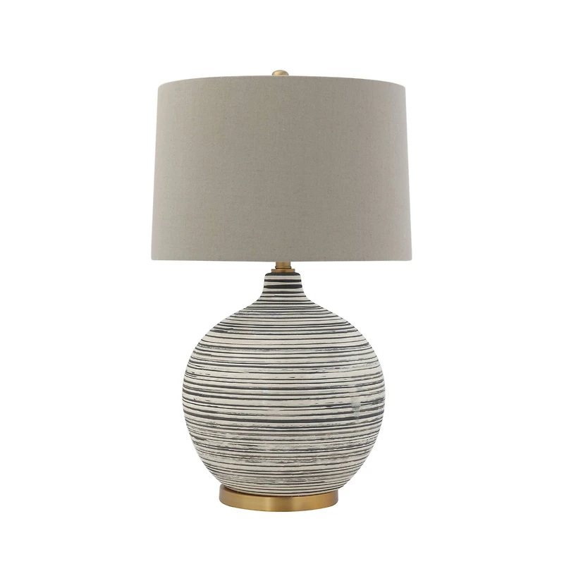 Hello Honey® Textured Black & White Striped Ceramic Table Lamp with Grey Linen Shade