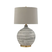 Hello Honey® Textured Black & White Striped Ceramic Table Lamp with Grey Linen Shade