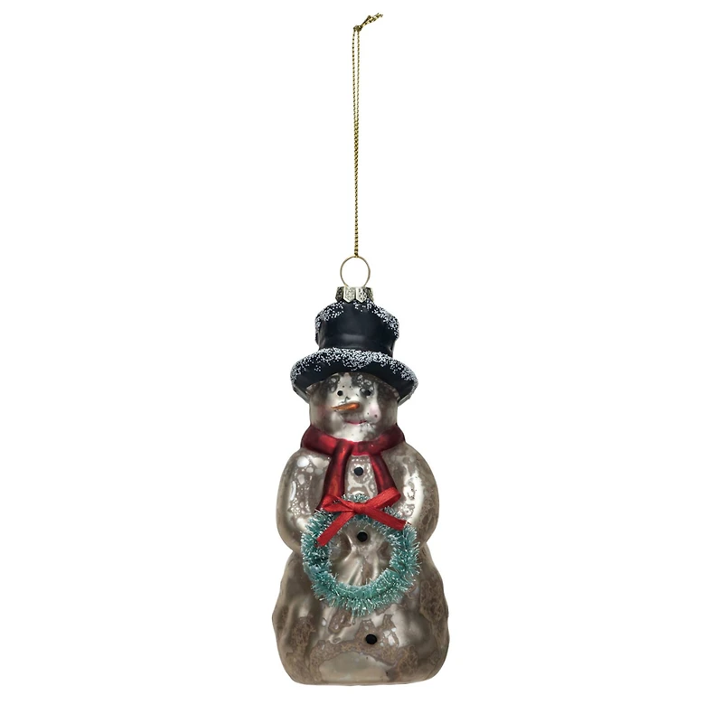 Hello Honey® 5.5" Mercury Glass Snowman with Wreath Ornament