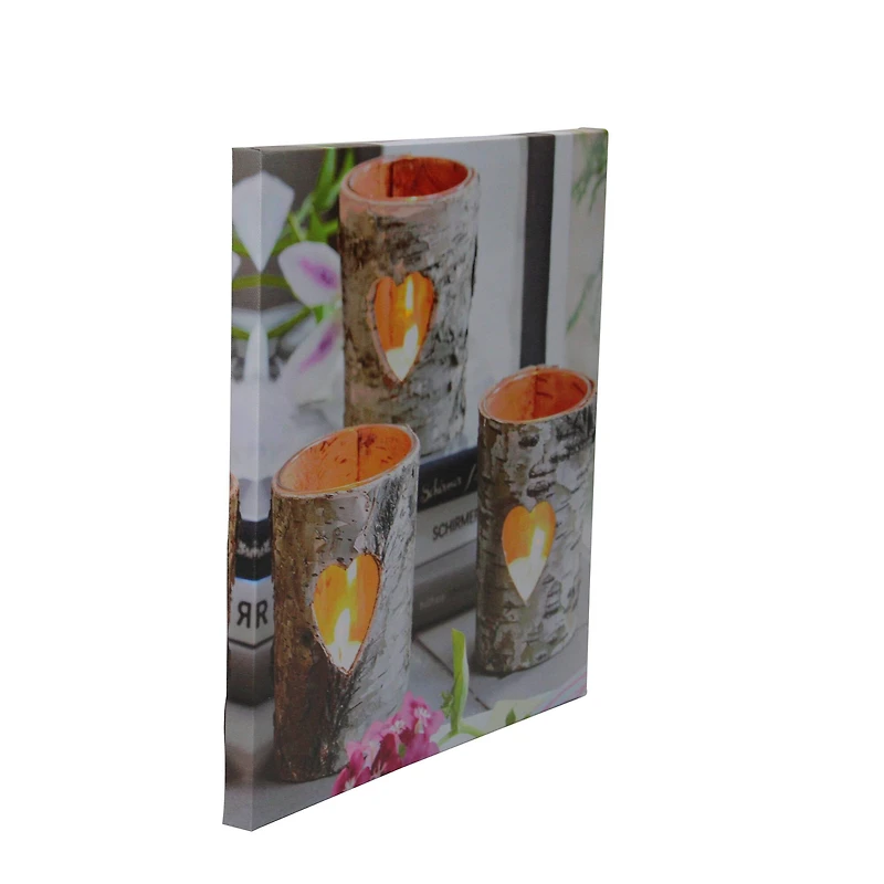 12" LED Lighted Birch Wood Candles Canvas Wall Art 