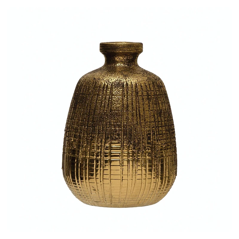 Hello Honey® 10" Gold Textured Terracotta Vase with Lines