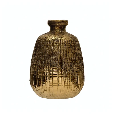 Hello Honey® 10" Gold Textured Terracotta Vase with Lines