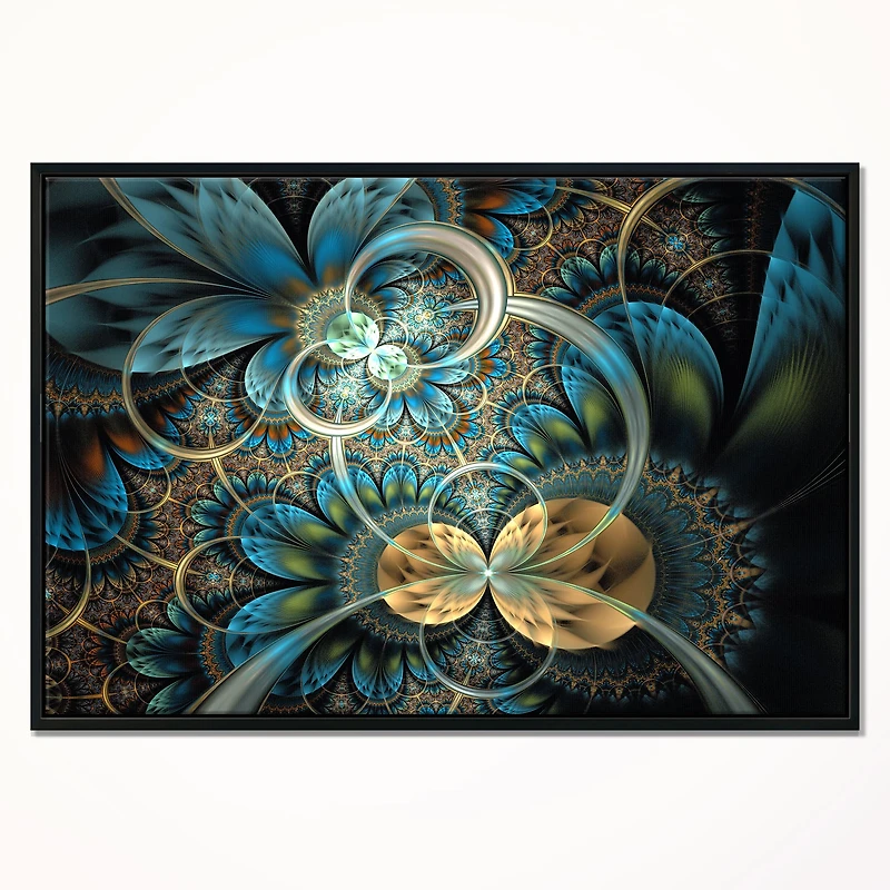 Designart - Symmetrical Blue Gold Fractal Flower
