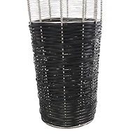 24" Silver Metal Vase with Woven Black Rattan Base
