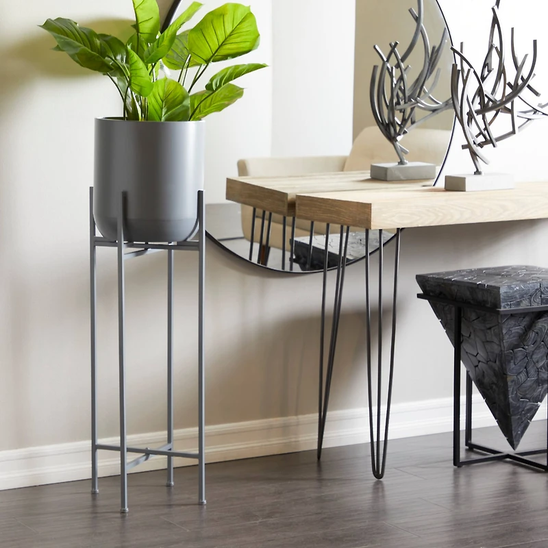 Dark Grey Modern Planter, 13" x 13" x 36"