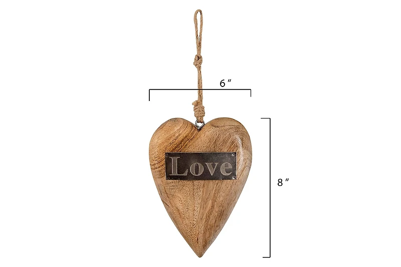 Hello Honey® Mango Wood Hanging Heart with Metal Love
