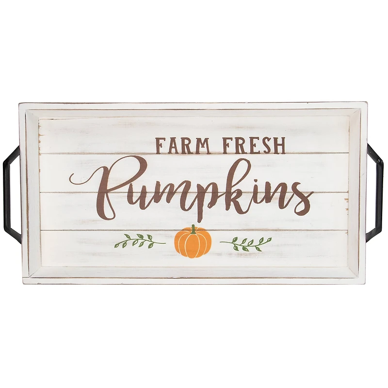White "Farm Fresh Pumpkins" Thanksgiving Wood Tray