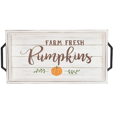White "Farm Fresh Pumpkins" Thanksgiving Wood Tray