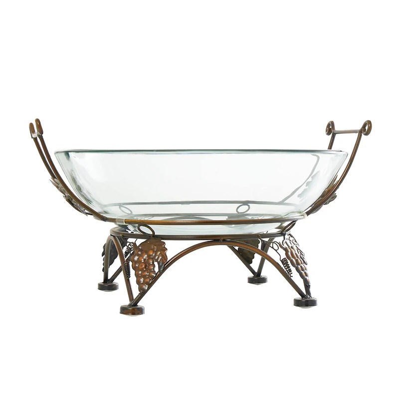 19" Clear Tempered Glass Kitchen Serving Bowl with Copper Metal Grapes Base