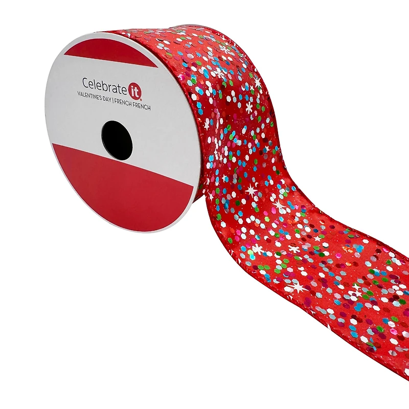2.5" x 20ft. Red Holiday Glitter Wired Ribbon by Celebrate It®