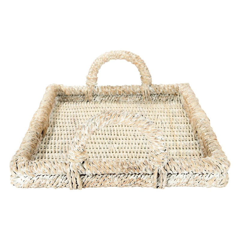 Hello Honey® Whitewashed Decorative Rattan Tray Set with Handles