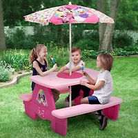 Disney® Minnie Mouse 4 Seat Activity Picnic Table with Umbrella & LEGO Compatible Tabletop