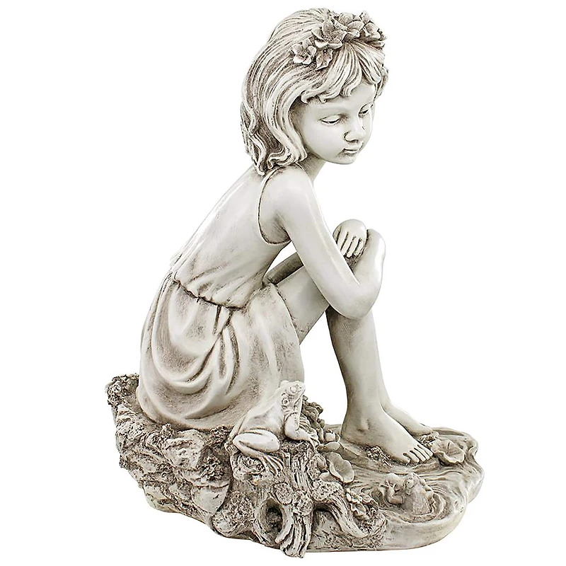 Design Toscano 17" Pausing by the Pond Little Girl Garden Statue