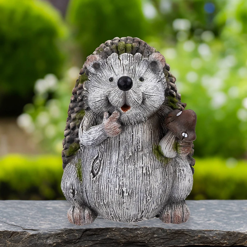 8.5" Hedgehog with Mushroom Outdoor Garden Statue