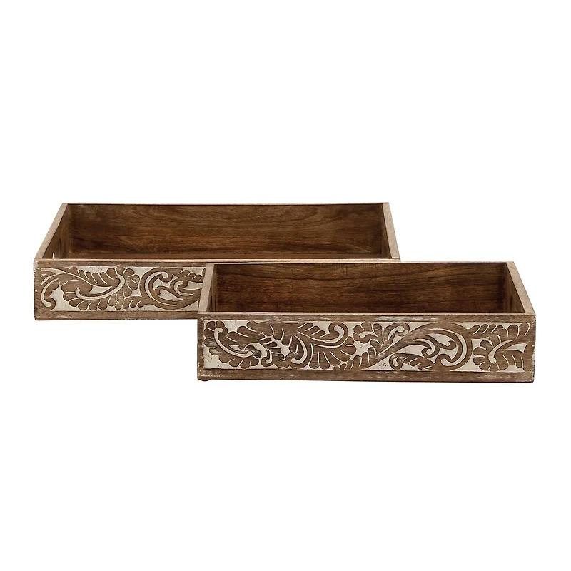 Brown Mango Wood Traditional Tray Set
