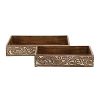 Brown Mango Wood Traditional Tray Set