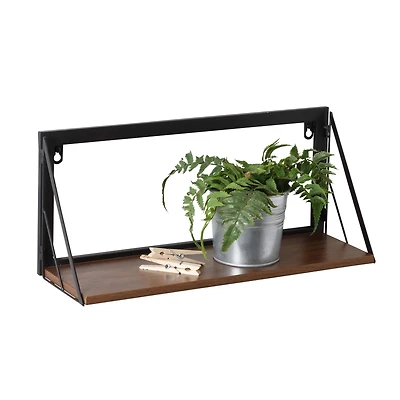 Honey Can Do Small Walnut Mid Century Modern Wall Mounted Shelf