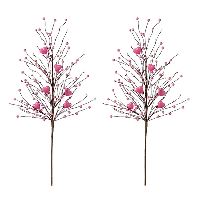 Glitzhome® 28" Valentine's Pink Berry & Heart Picks Set