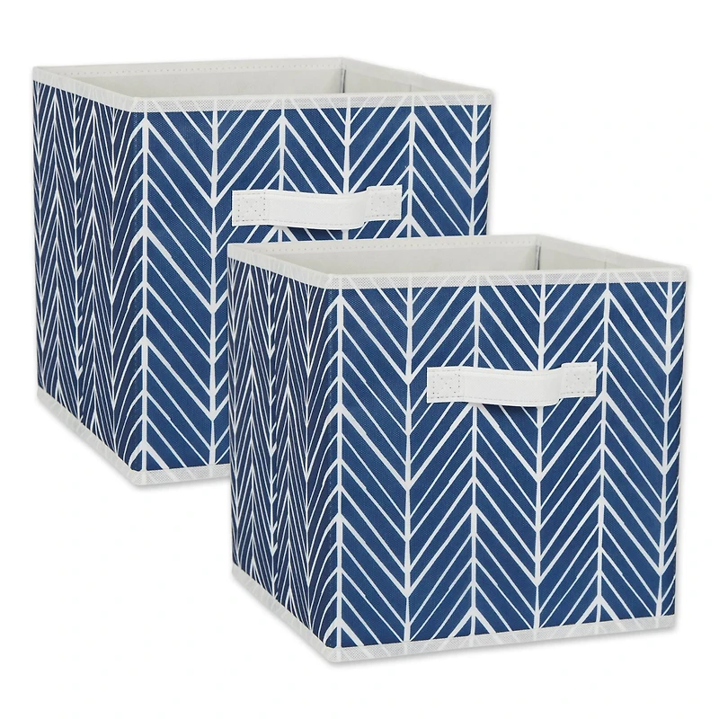 DII® 11" Nautical Blue Herringbone Storage Cube, 2ct.