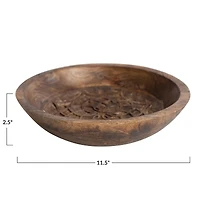 Hello Honey® 11.5" Natural Boho Carved Wood Bowl with Floral Designs