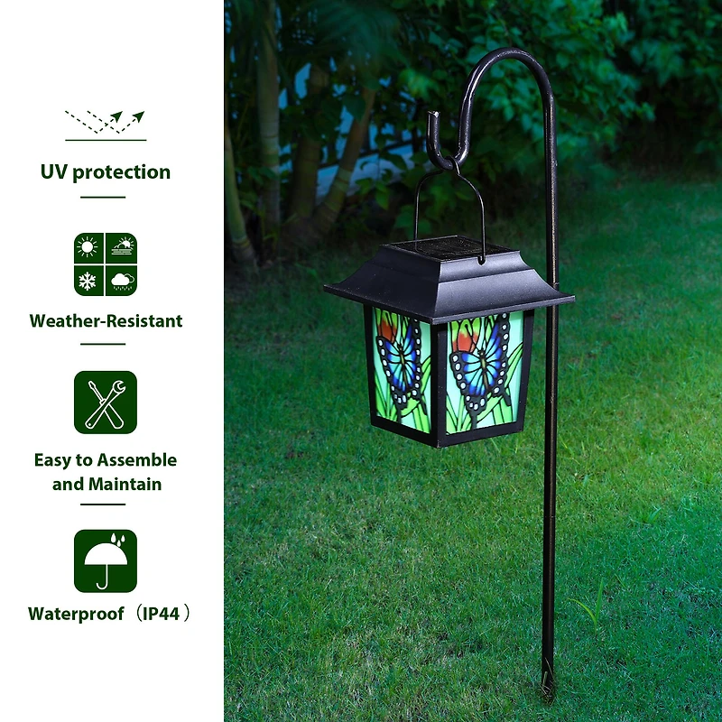Glitzhome® 30" Solar Powered Butterfly Pattern Garden Lamp with Stakes, 2ct.