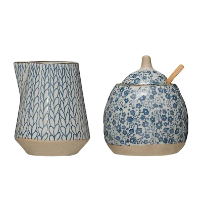 Hello Honey® Blue Floral Hand-Painted Sugar & Creamer Stoneware Set