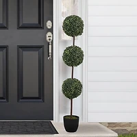 4ft. Unlit Artificial Two-Tone Boxwood Triple Ball Topiary Tree with Round Pot