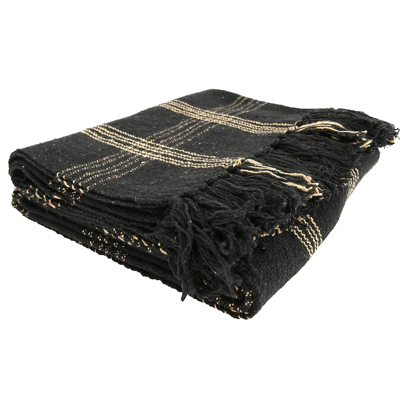 Hello Honey® Plaid Black & Tan Fringed Throw