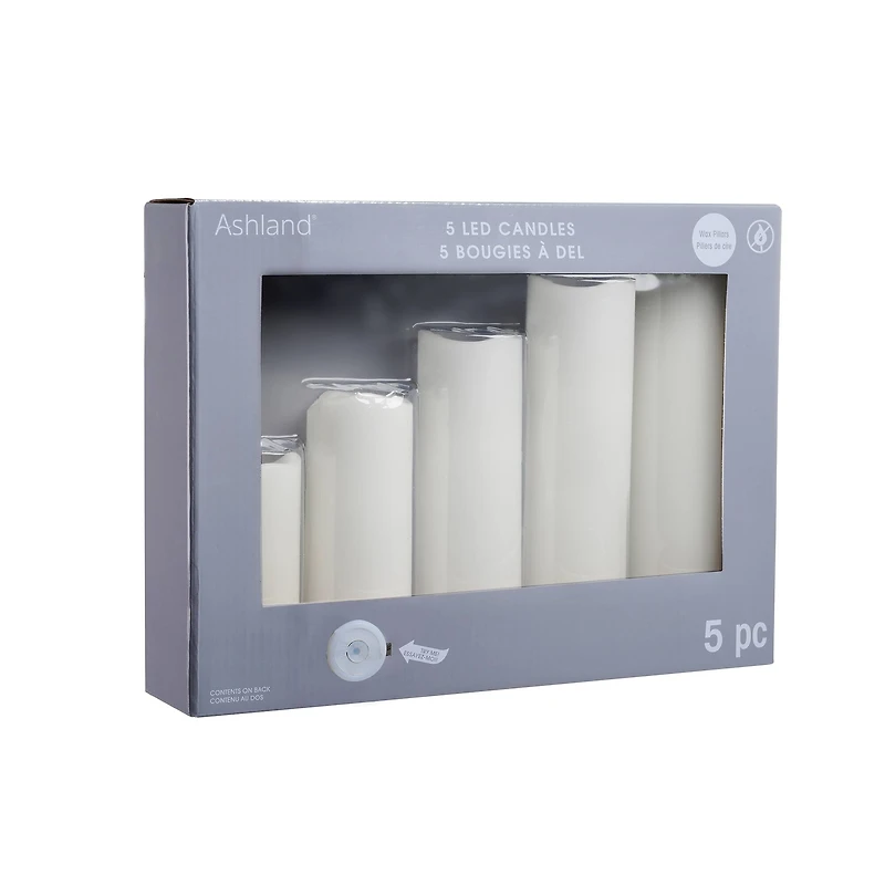 White 5 Piece LED Wax Pillar Candle Set by Ashland®