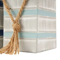 White Metal Striped Buoy Sculpture with Rope Handles Set