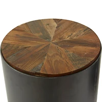 Black Metal Accent Table with Brown Wood Top Set of 2 21", 19"