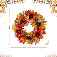 Glitzhome® 24" Fall Sunflower, Pinecone and Berry Wreath