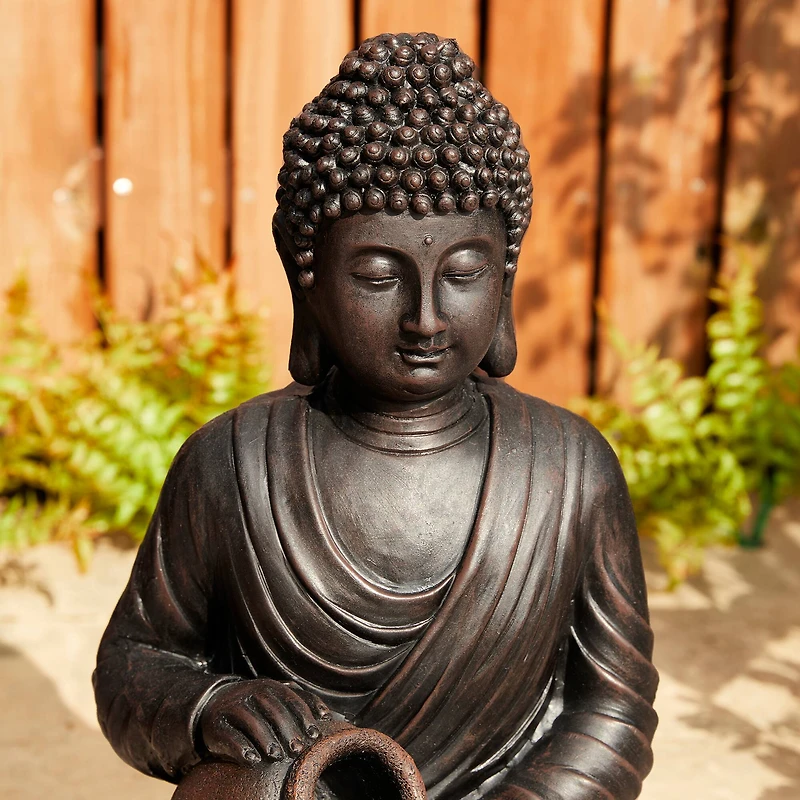 Glitzhome® 20.5" Zen-Style LED 2-Tier Buddha Statue Outdoor Fountain