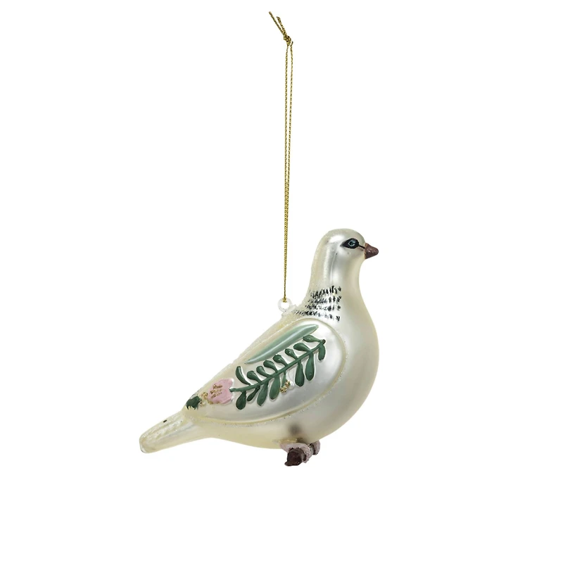 Hello Honey® 4" White & Green Glass Dove Ornament