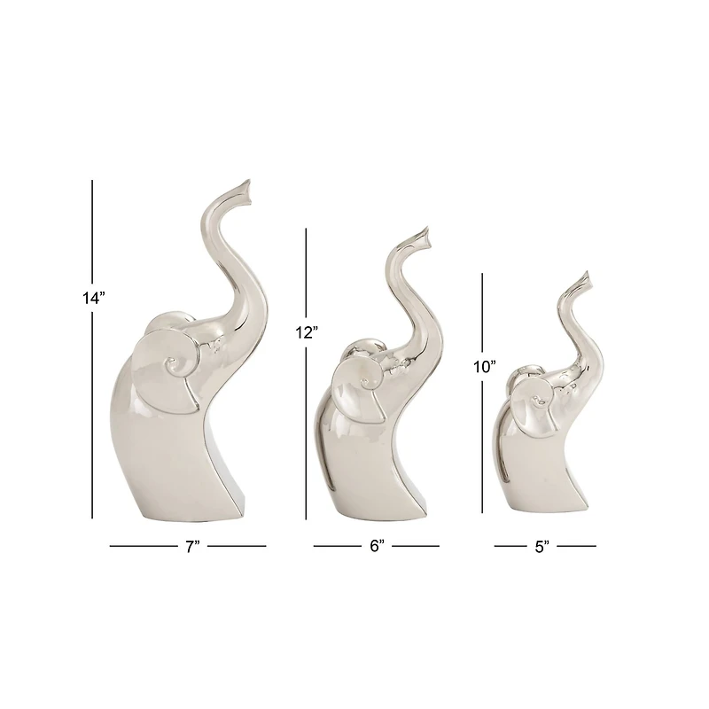 The Novogratz Silver Porcelain Contemporary Elephant Sculpture Set