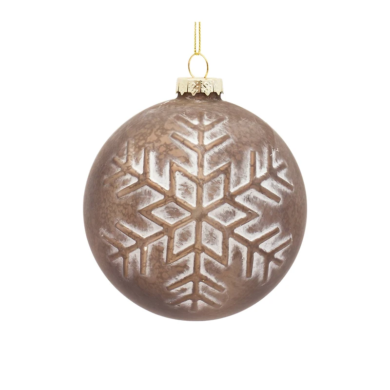 4 Pack Whitewashed Brown Ball Glass Ornaments