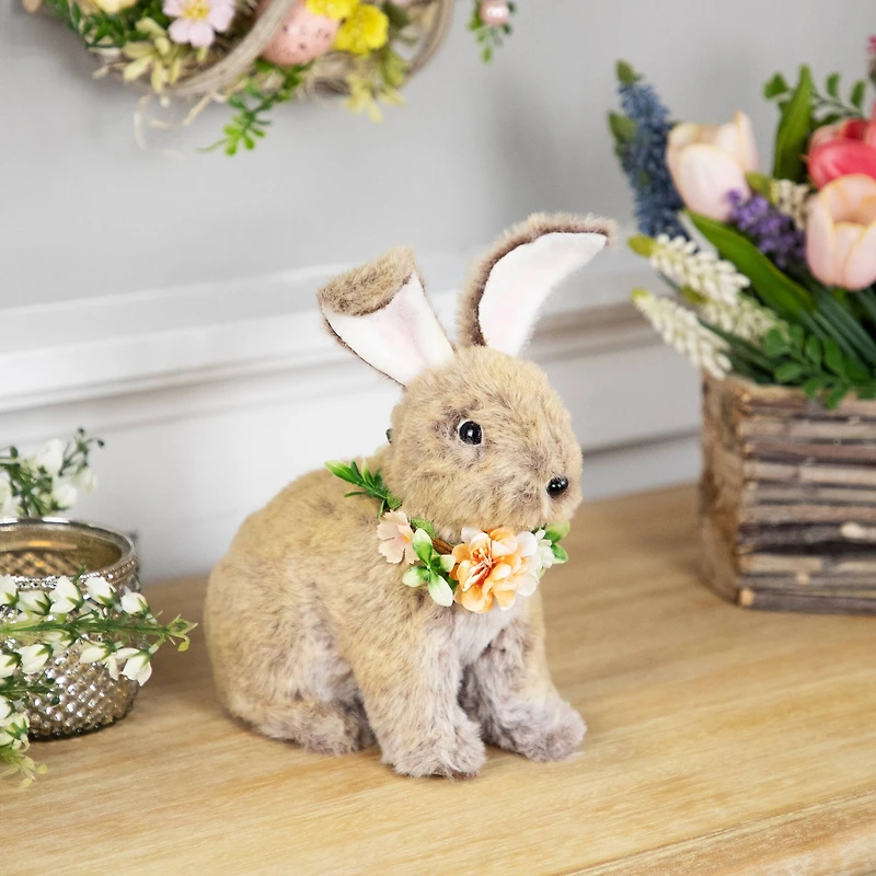 8.5" Plush Rabbit with Flower Wreath Easter Figurine