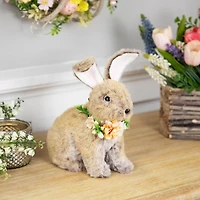 8.5" Plush Rabbit with Flower Wreath Easter Figurine