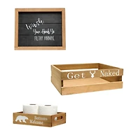 Elegant Designs Small Natural Rustic Towel Holder, Frame & Toilet Paper Holder Set